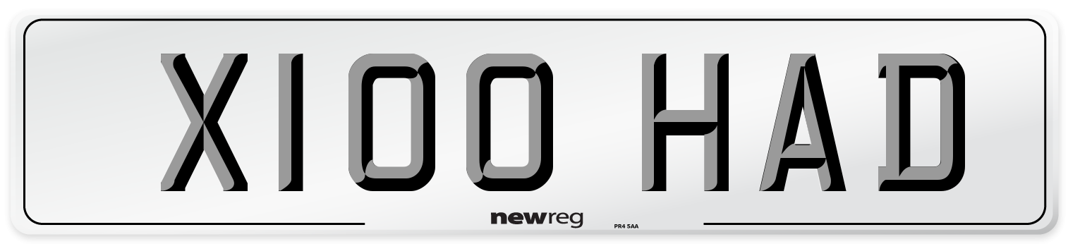 X100 HAD Number Plate from New Reg